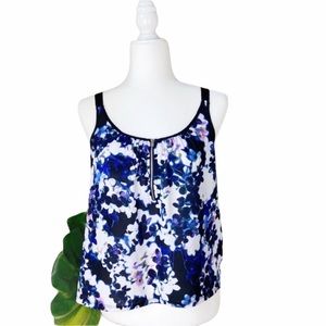 Express | Front Sliver Zipper Floral Tank Blouse